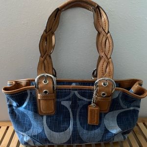 Rare Coach Tonal C Denim Signature Satchel